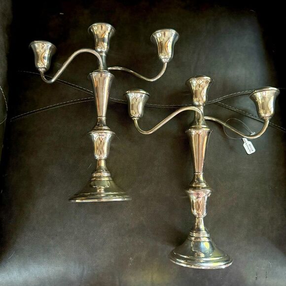 Pair Of Reed & Barton Sterling Silver Candelabras 3 Arm Beautiful 11” - Picture 1 of 7